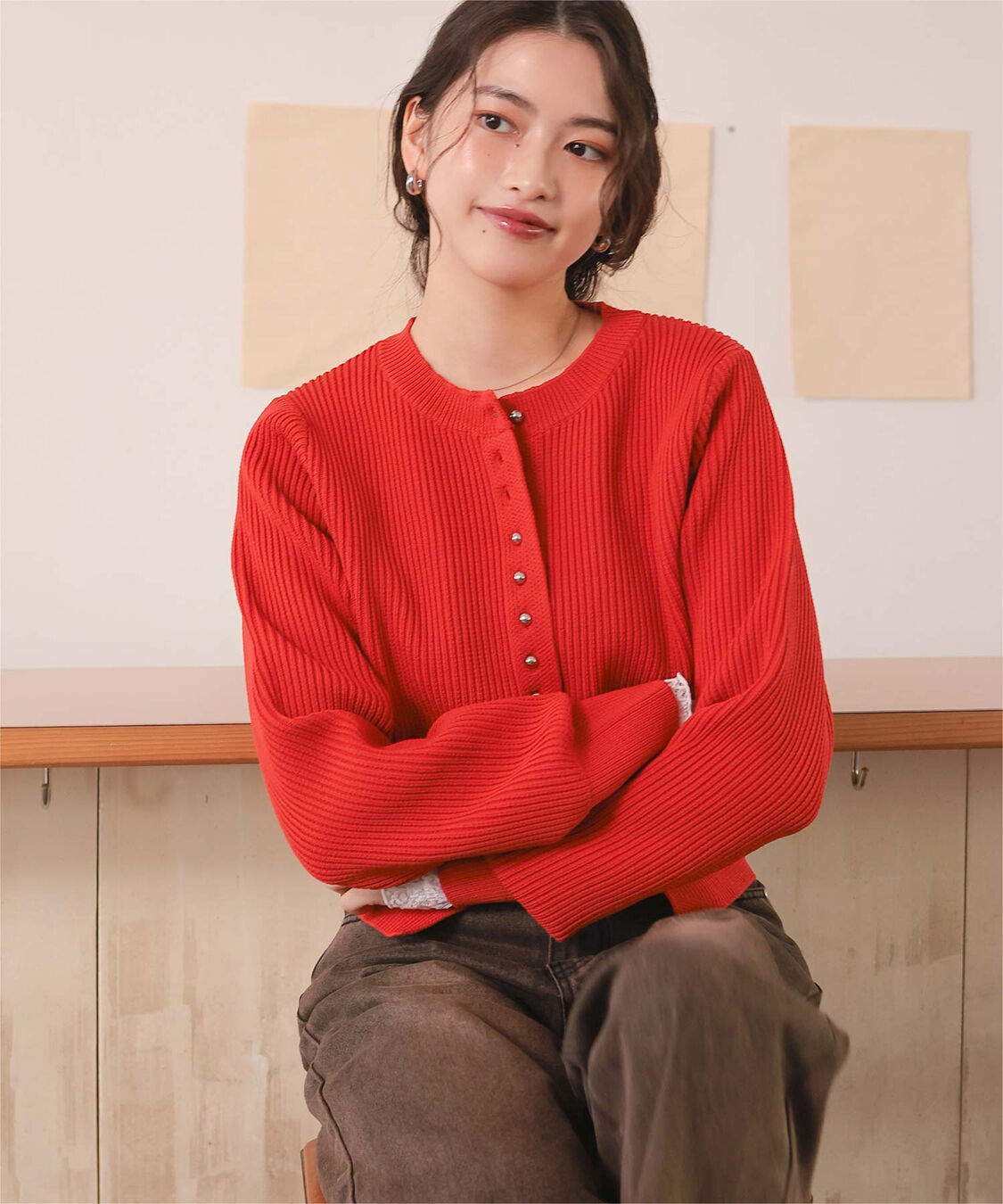 titivate「ミニシルバー釦デザインニットカーディガン」|ニット・セーター|