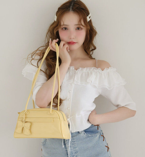  「肩パールオフショルフリルニット」|ニット・セーター|