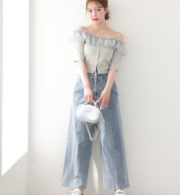  「肩パールオフショルフリルニット」|ニット・セーター|