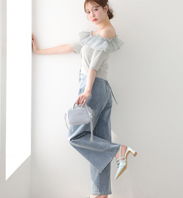  「肩パールオフショルフリルニット」|ニット・セーター|