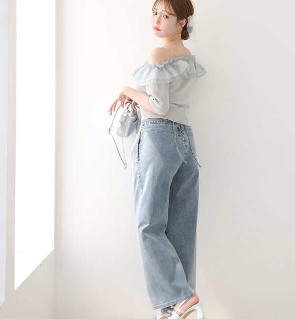  「肩パールオフショルフリルニット」|ニット・セーター|