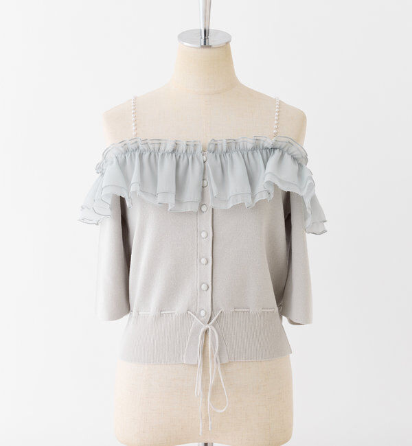  「肩パールオフショルフリルニット」|ニット・セーター|