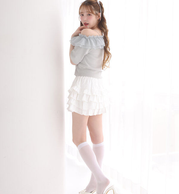  「肩パールオフショルフリルニット」|ニット・セーター|