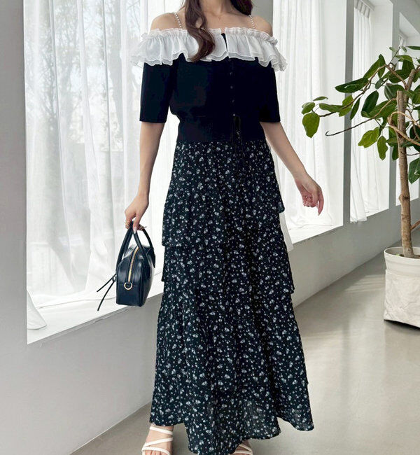  「肩パールオフショルフリルニット」|ニット・セーター|