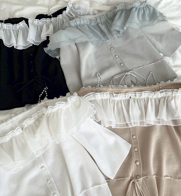  「肩パールオフショルフリルニット」|ニット・セーター|