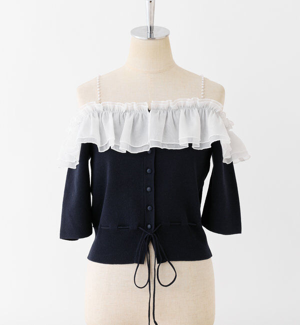  「肩パールオフショルフリルニット」|ニット・セーター|