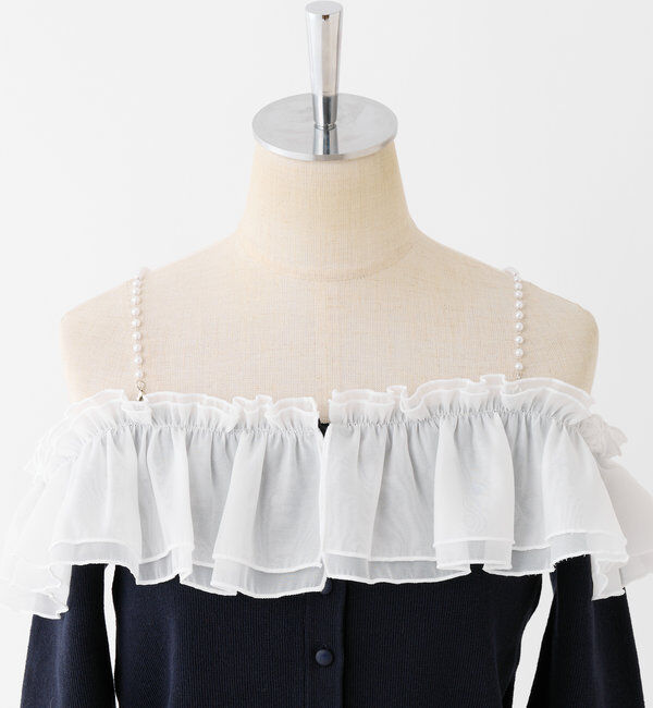  「肩パールオフショルフリルニット」|ニット・セーター|