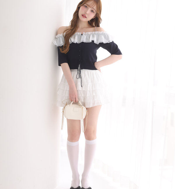  「肩パールオフショルフリルニット」|ニット・セーター|