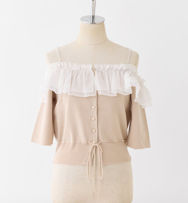  「肩パールオフショルフリルニット」|ニット・セーター|