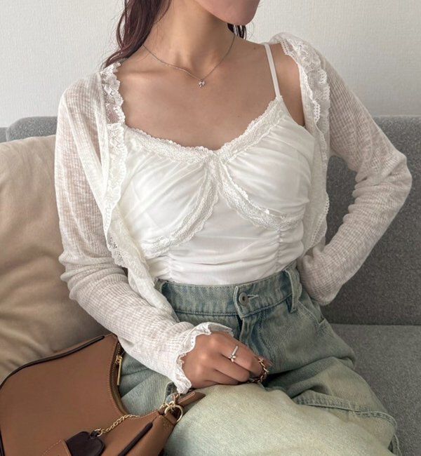  「レース切り替えシアーカーデ」|ニット・セーター|