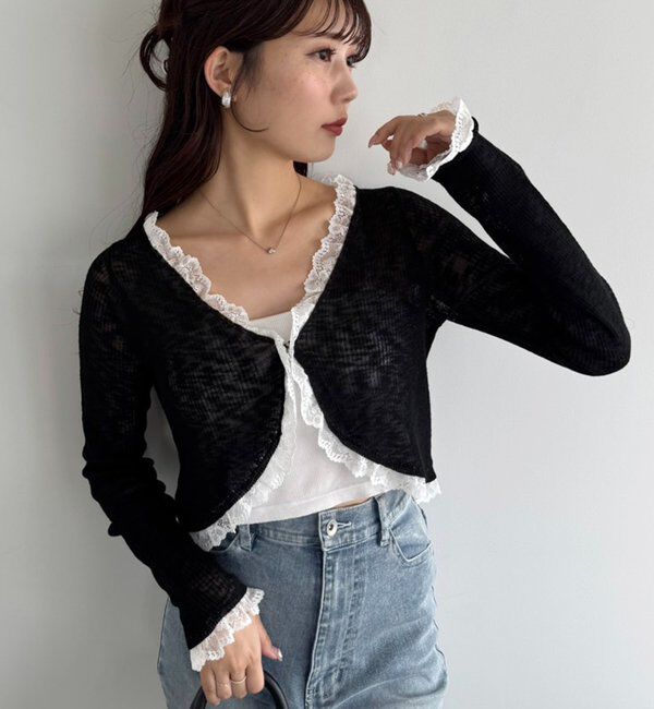  「レース切り替えシアーカーデ」|ニット・セーター|