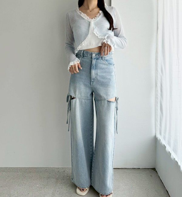  「レース切り替えシアーカーデ」|ニット・セーター|