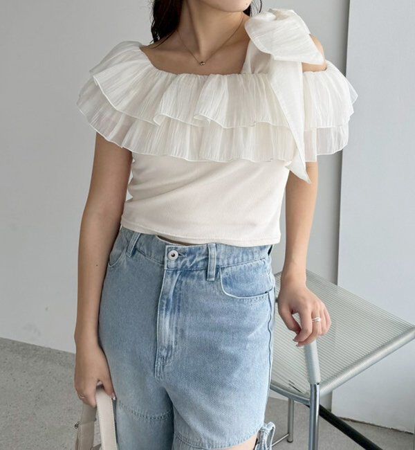  「【ウエストサイズ調整可】サイドあきリボンワイドデニム」|その他|