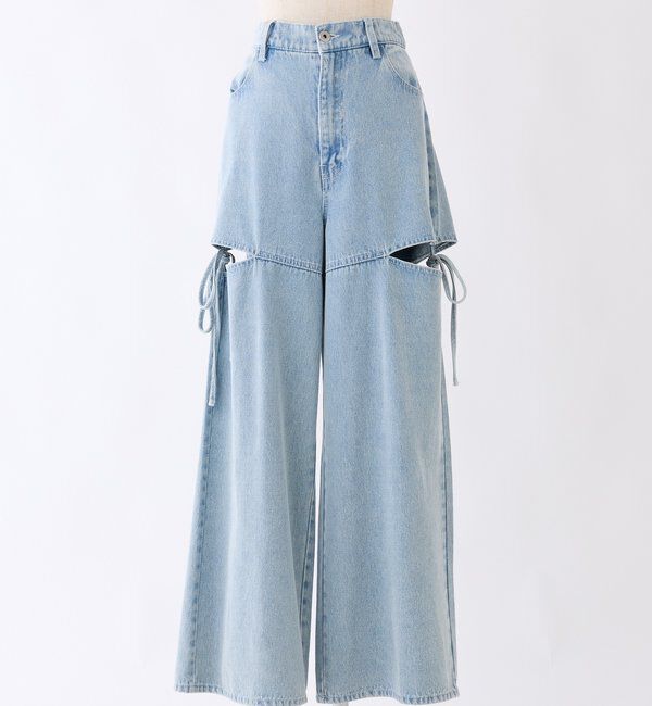  「【ウエストサイズ調整可】サイドあきリボンワイドデニム」|その他|