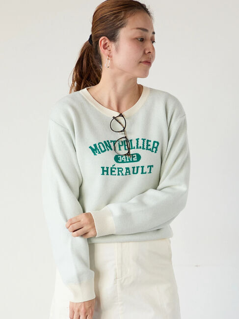 Lugnoncure「カレッジ風ロゴニットプルオーバー」|ニット・セーター|オフホワイト