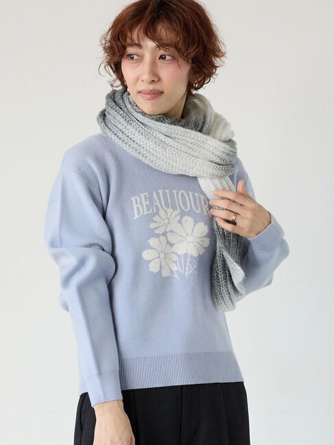 Lugnoncure「フラワーモチーフロゴニットプルオーバー」|ニット・セーター|ブルー