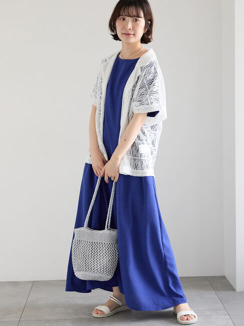Samansa Mos2 blue「リネンタッチマキシワンピース」|ワンピース|