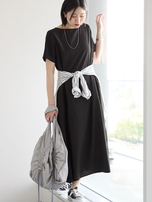 Samansa Mos2 blue「リネンタッチマキシワンピース」|ワンピース|ブラック