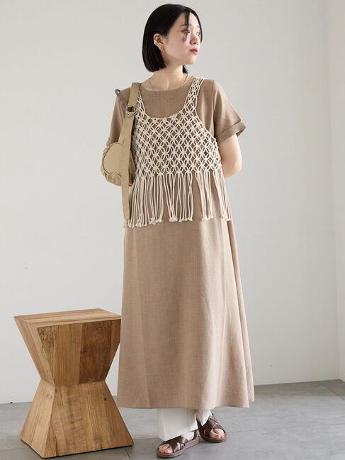 Samansa Mos2 blue「リネンタッチマキシワンピース」|ワンピース|