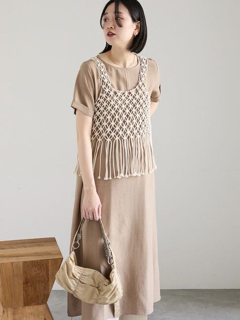 Samansa Mos2 blue「リネンタッチマキシワンピース」|ワンピース|