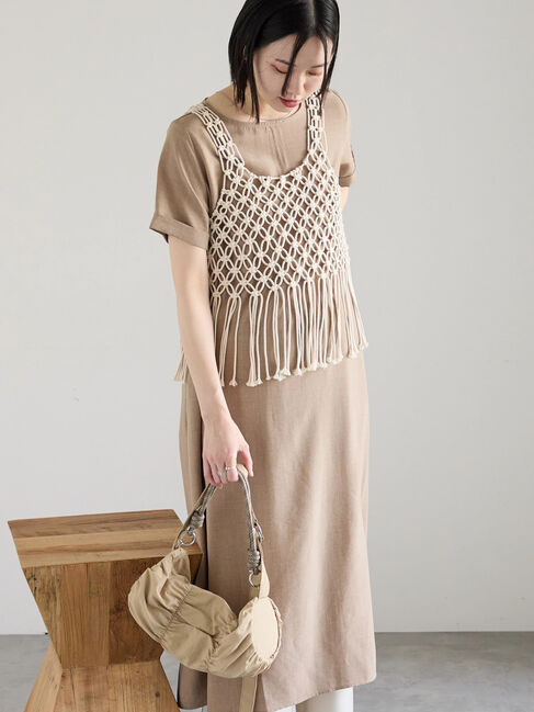 Samansa Mos2 blue「リネンタッチマキシワンピース」|ワンピース|