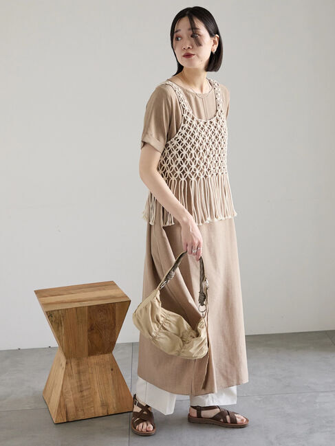 Samansa Mos2 blue「リネンタッチマキシワンピース」|ワンピース|