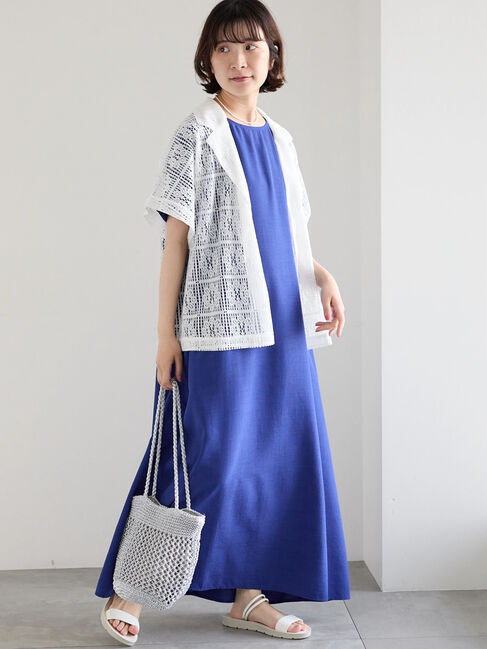 Samansa Mos2 blue「リネンタッチマキシワンピース」|ワンピース|