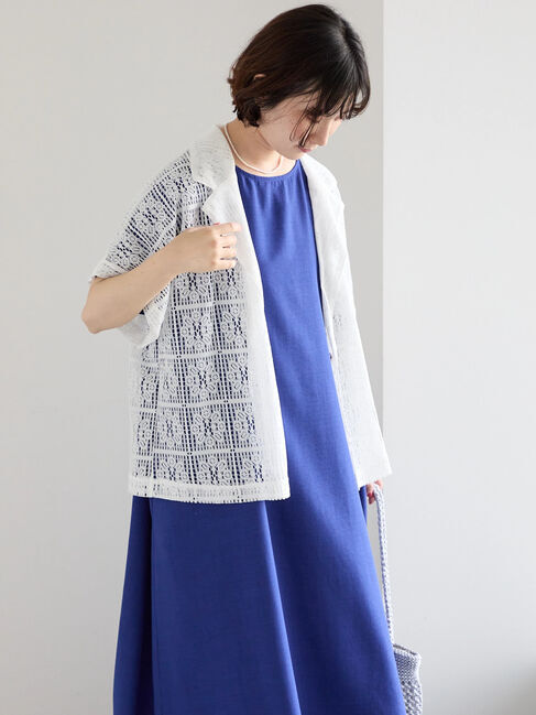 Samansa Mos2 blue「リネンタッチマキシワンピース」|ワンピース|