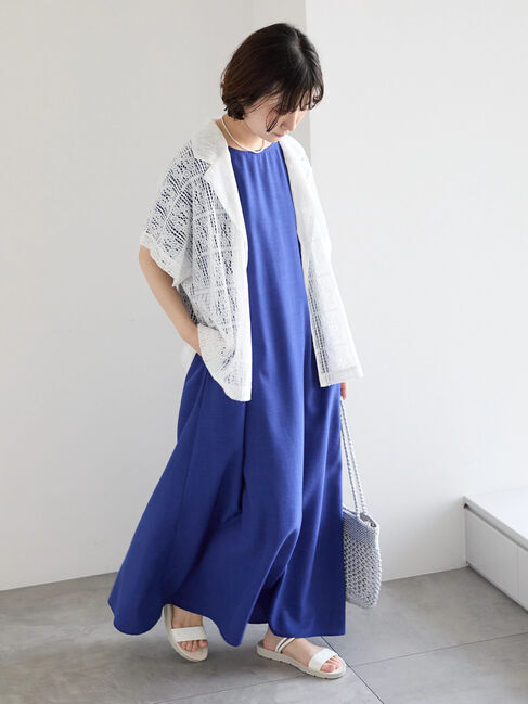 Samansa Mos2 blue「リネンタッチマキシワンピース」|ワンピース|