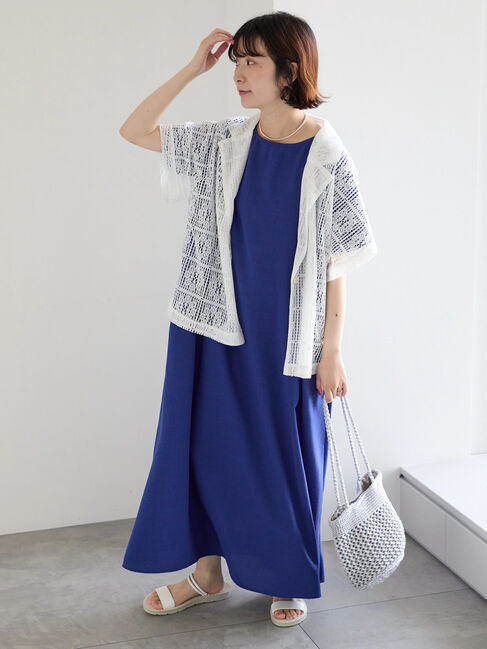 Samansa Mos2 blue「リネンタッチマキシワンピース」|ワンピース|