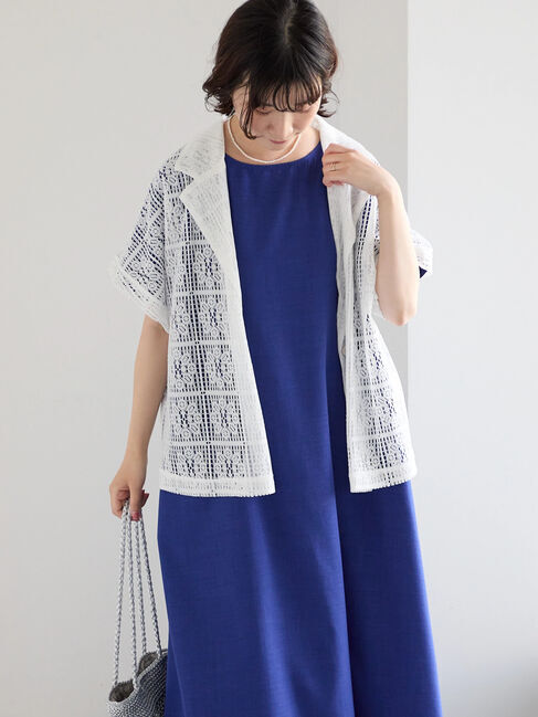 Samansa Mos2 blue「リネンタッチマキシワンピース」|ワンピース|