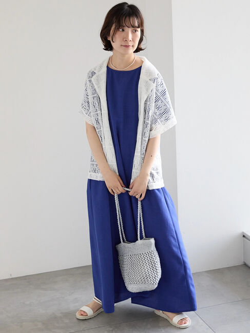 Samansa Mos2 blue「リネンタッチマキシワンピース」|ワンピース|