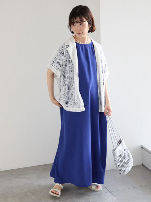 Samansa Mos2 blue「リネンタッチマキシワンピース」|ワンピース|
