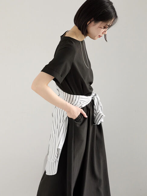 Samansa Mos2 blue「リネンタッチマキシワンピース」|ワンピース|