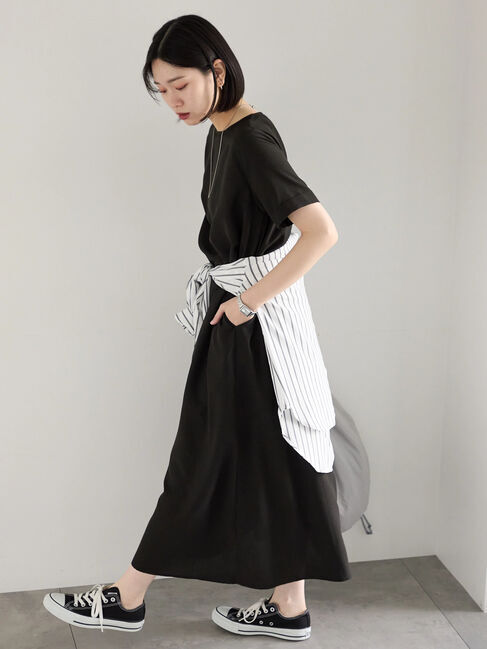 Samansa Mos2 blue「リネンタッチマキシワンピース」|ワンピース|