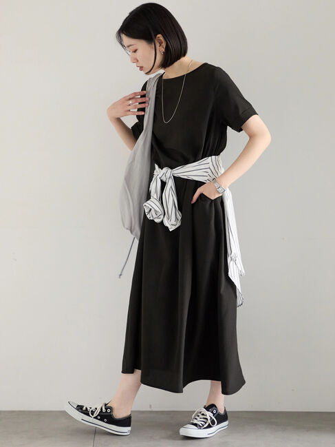 Samansa Mos2 blue「リネンタッチマキシワンピース」|ワンピース|