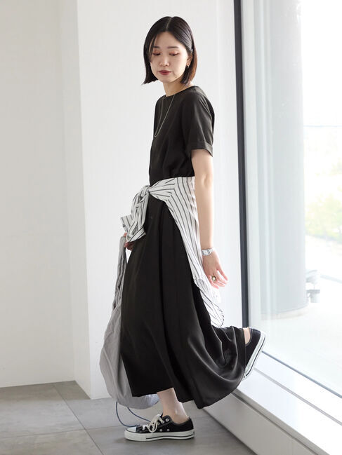 Samansa Mos2 blue「リネンタッチマキシワンピース」|ワンピース|