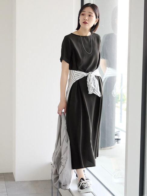 Samansa Mos2 blue「リネンタッチマキシワンピース」|ワンピース|