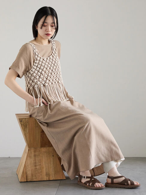 Samansa Mos2 blue「リネンタッチマキシワンピース」|ワンピース|