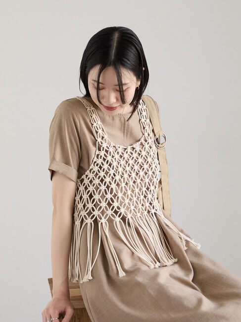 Samansa Mos2 blue「リネンタッチマキシワンピース」|ワンピース|