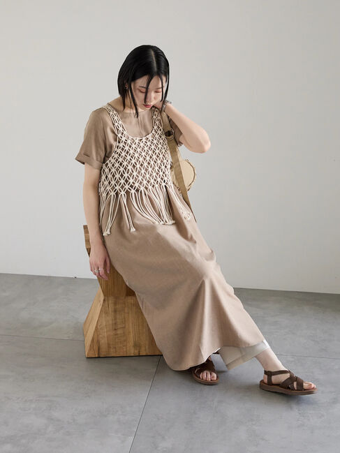 Samansa Mos2 blue「リネンタッチマキシワンピース」|ワンピース|