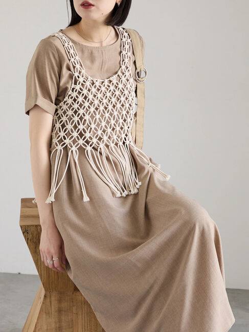 Samansa Mos2 blue「リネンタッチマキシワンピース」|ワンピース|