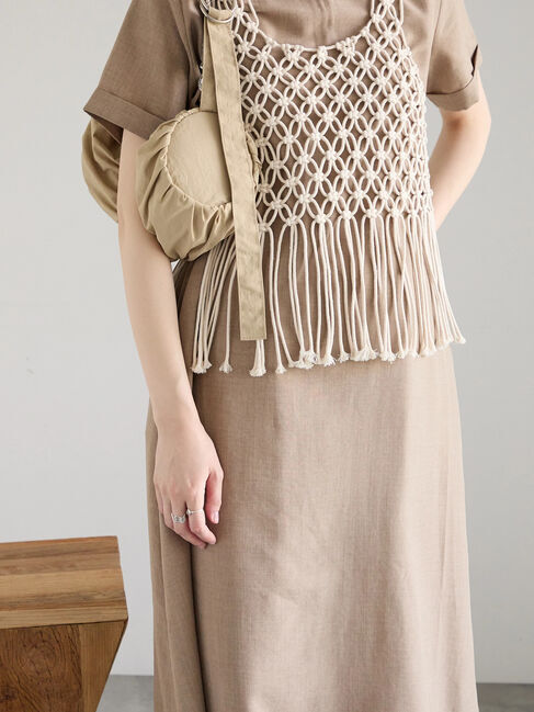 Samansa Mos2 blue「リネンタッチマキシワンピース」|ワンピース|