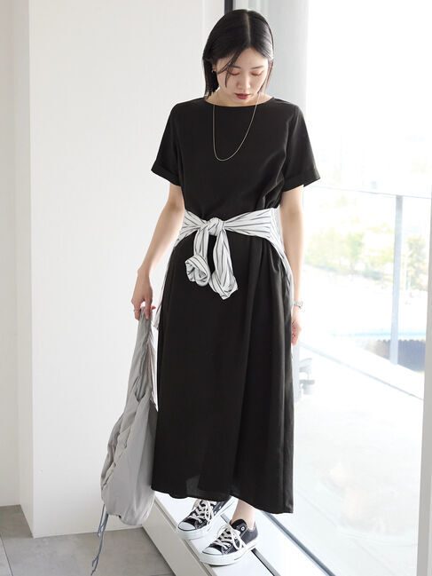 Samansa Mos2 blue「リネンタッチマキシワンピース」|ワンピース|