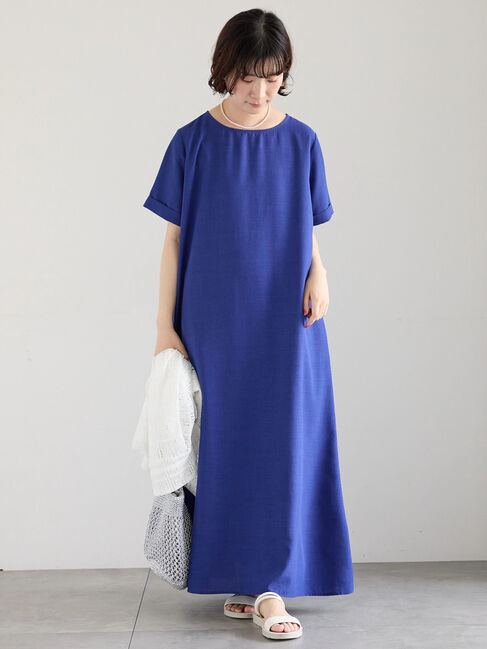 Samansa Mos2 blue「リネンタッチマキシワンピース」|ワンピース|