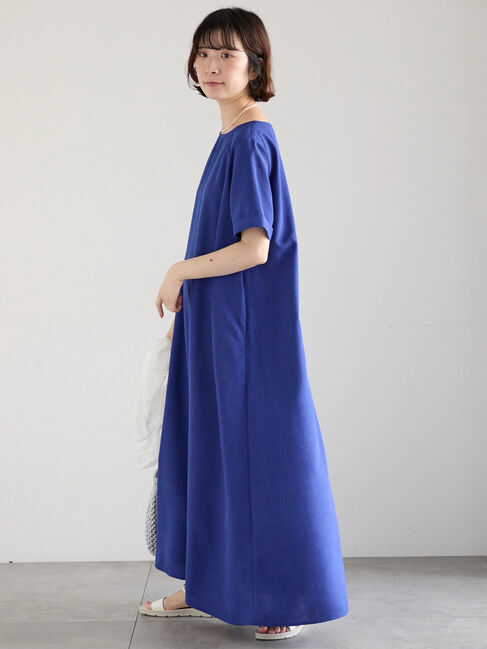 Samansa Mos2 blue「リネンタッチマキシワンピース」|ワンピース|