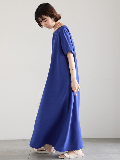 Samansa Mos2 blue「リネンタッチマキシワンピース」|ワンピース|