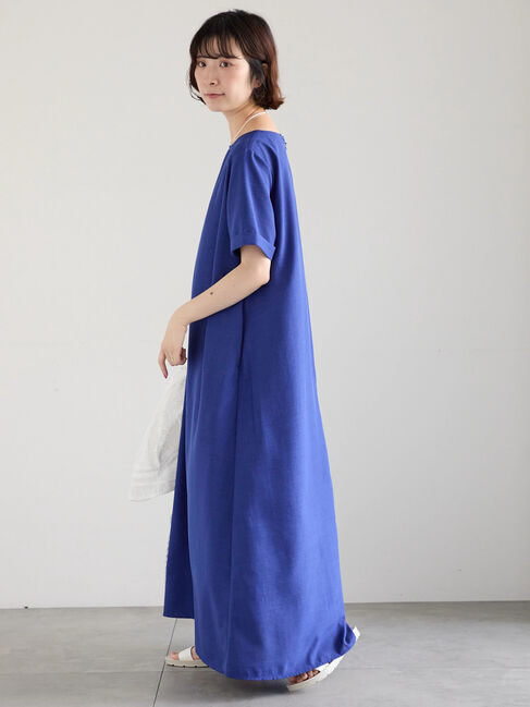 Samansa Mos2 blue「リネンタッチマキシワンピース」|ワンピース|