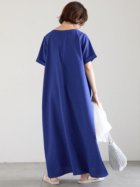 Samansa Mos2 blue「リネンタッチマキシワンピース」|ワンピース|
