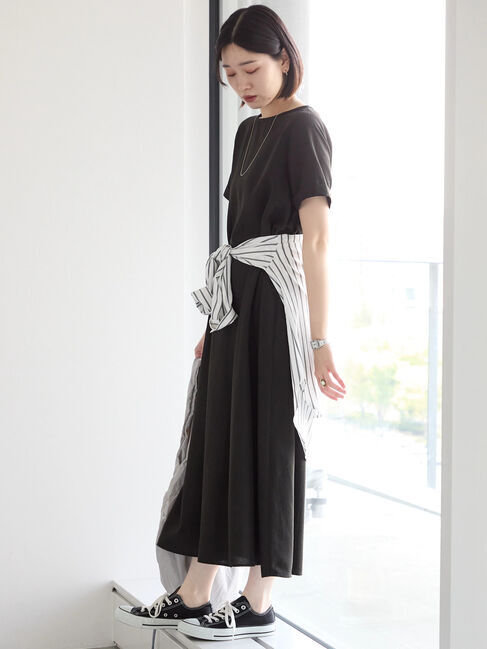 Samansa Mos2 blue「リネンタッチマキシワンピース」|ワンピース|